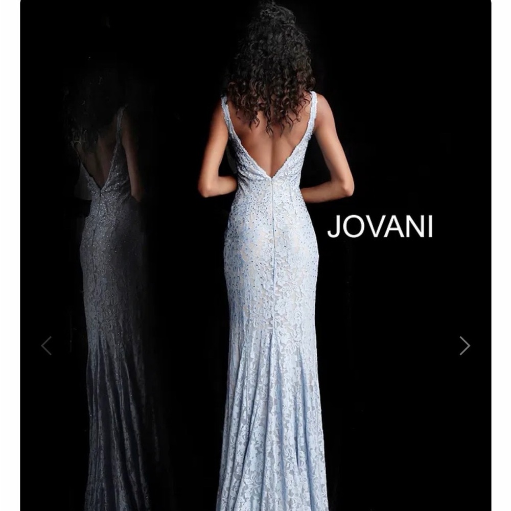 Jovani Light Ivory Lace Evening Gown Beaded Bling - Picture 2 of 5